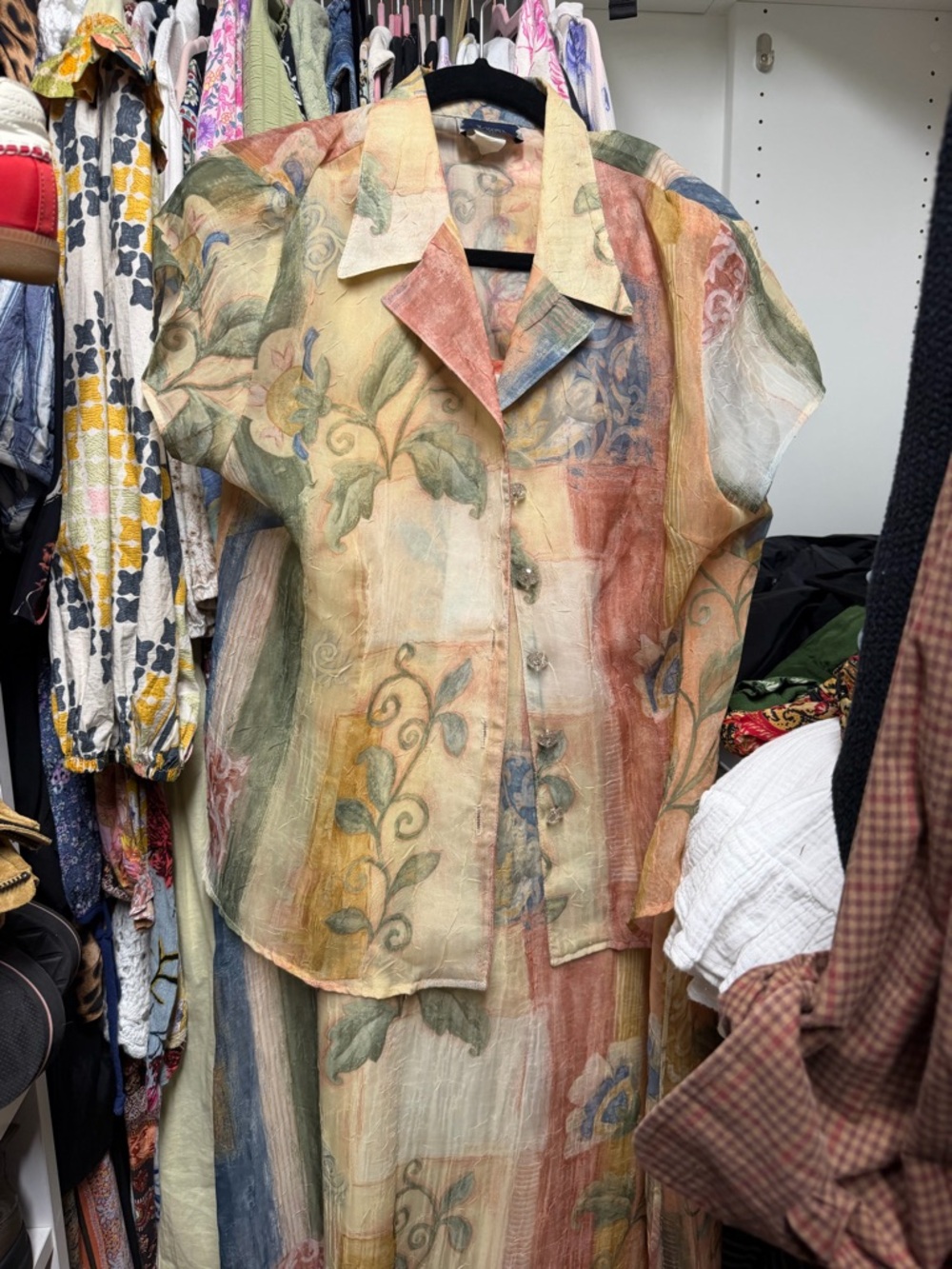Sheer Floral Patchwork Blouse with Soft Pastel Stripes size 12